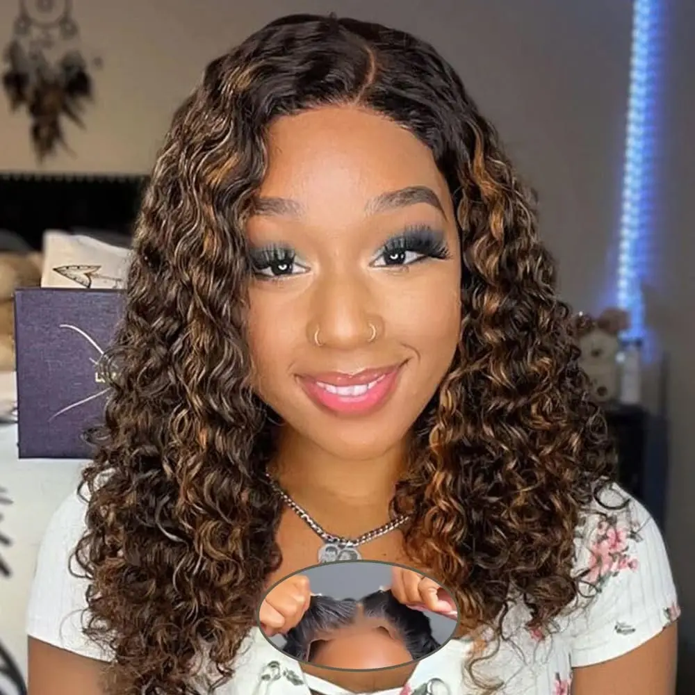 

Deep Wave Ombre Glueless Wear And Go Bob Wigs Human Hair Pre Plucked Pre Cut Highlight 1B/30 Colored Curly Bob Wig For Beginners Human Hair 5x5 HD Lace Frontal Wigs For Women 220% Density