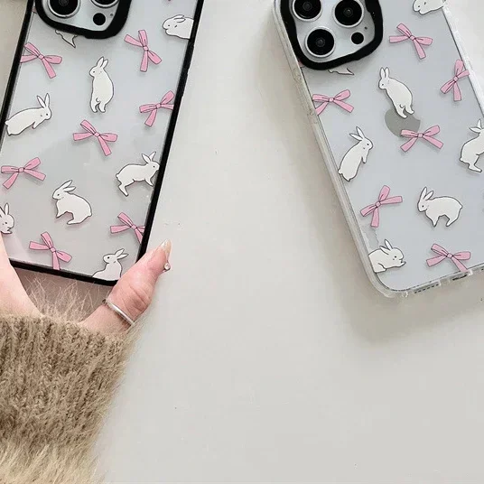 

Rabbit Bowknot Acrylic Phone Case Cover for IPhone 11 12 13 14 15 Pro Max Case for IPhone 15 Pro Max