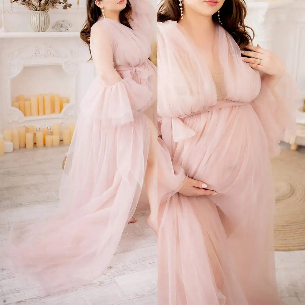 

Gentle Maternity Dresses Women Robe Nightgown Long sleeve Sleepwear Bathrobe Maternity Dressing Gown for Photography Custom Made