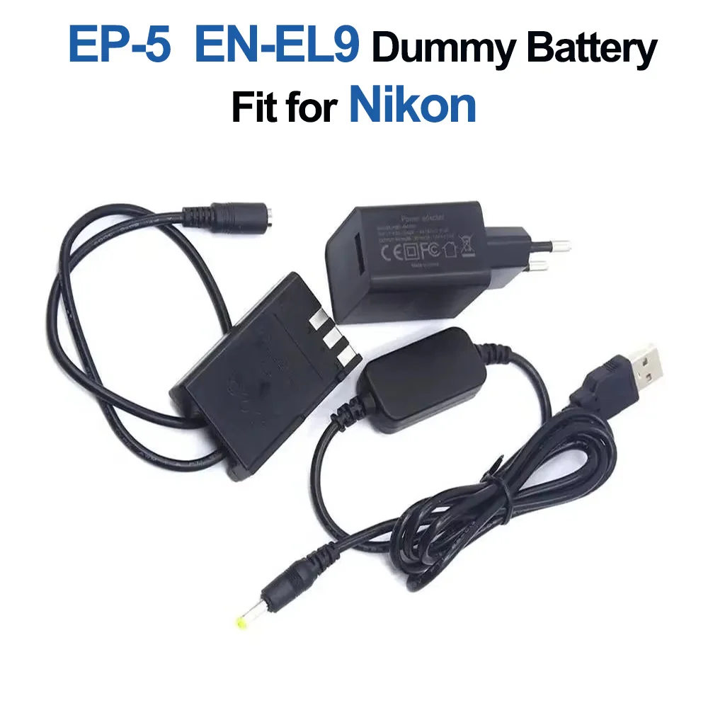 

EN-EL9 ENEL9 Dummy Battery EP-5 DC Coupler Quick 3.0 Charger USB DC Cable Fit for Nikon D40 D40X D60 D3000 D5000 Camera