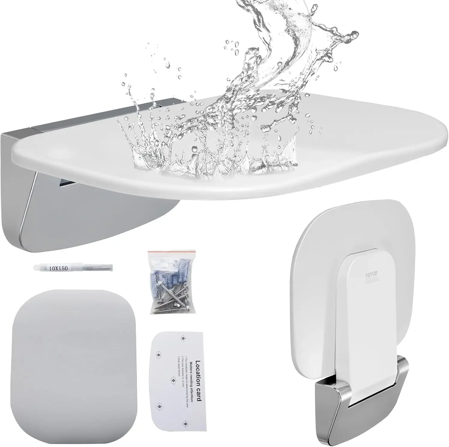 

Urea-Formaldehyde Folding Shower Seat, 13.6'' x 12.8'' Unfolded, Wall Mounted Fold Up Shower Bench with 450 lbs Load Capacity
