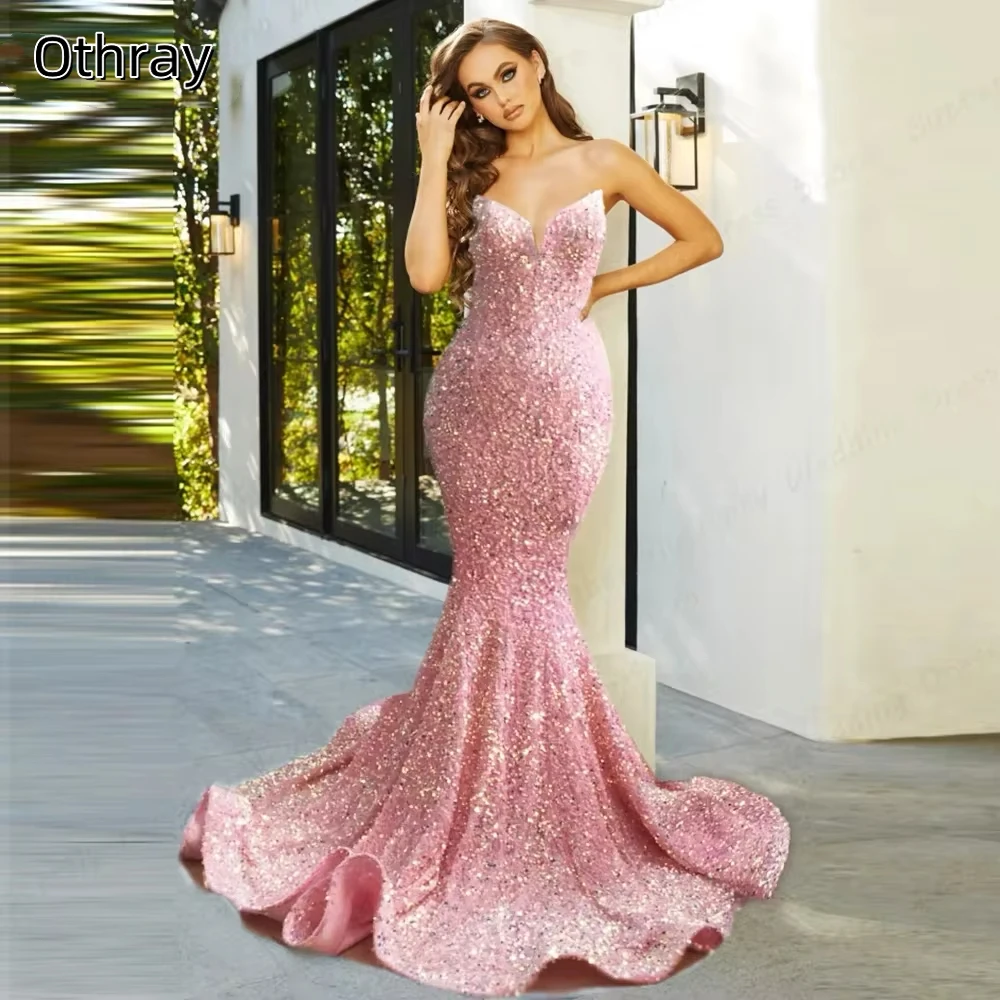 

Othray Velvet Sequined Mermaid Sweetheart Sleeveless Evening Dresses Prom Gowns Backless Formal vestidos de noche