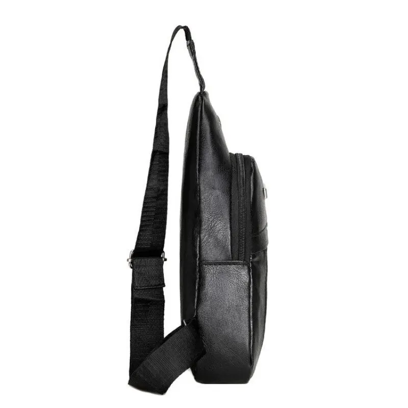 Black PU Material Simple Retro Fashion Men Crossbody Bag Sling Bag