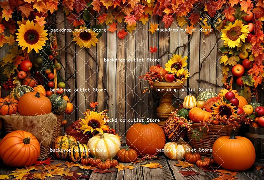 Mehofond 가을 호박 사진 배경 어린이 생일 파티 소박한 나무 배경 해바라기 건초 더미 단풍잎 장식