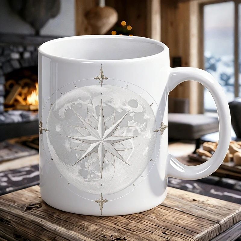 1PCS Moon Compass Starburst Ceramic Mug, Coffee Cup, Milk Cup, Office Tea Cup, Drinking Cup, Fade-Resistant, Gift for Friends