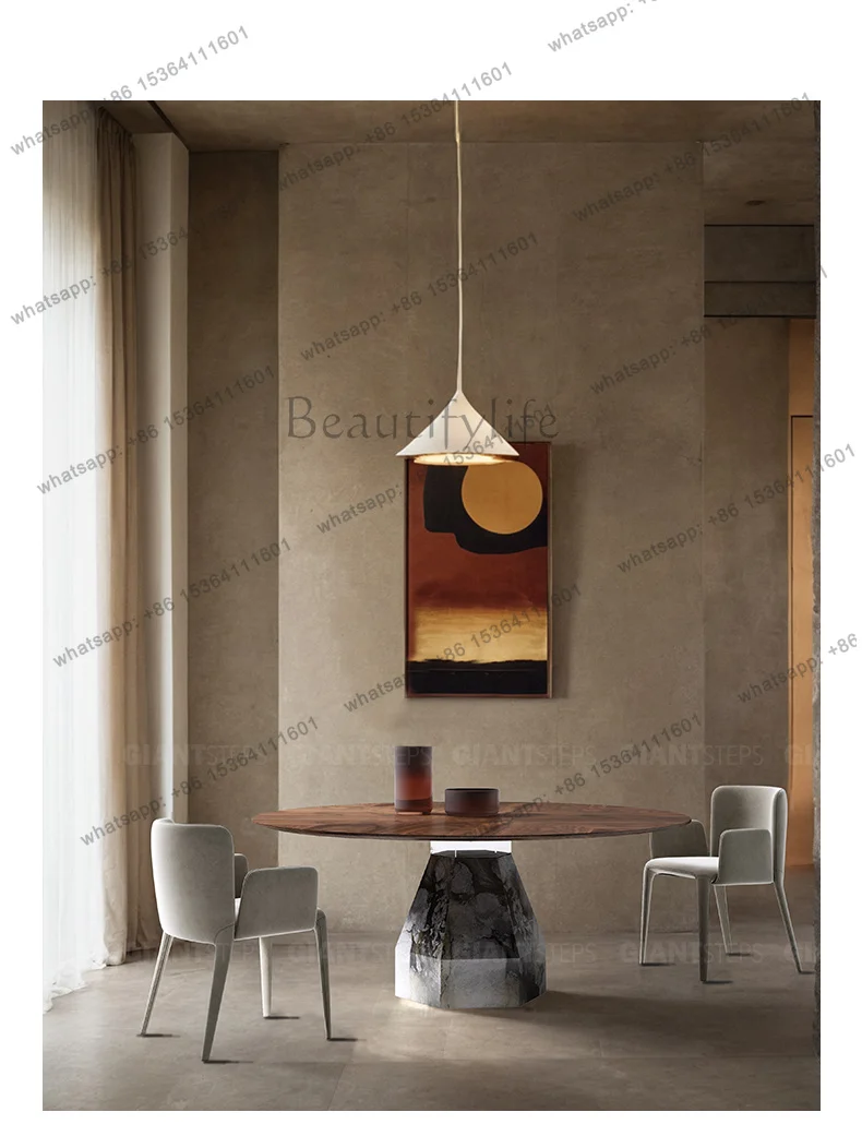 YJ  Natural marble dining table household villa large modern high-end luxury stone round dining table and chairs