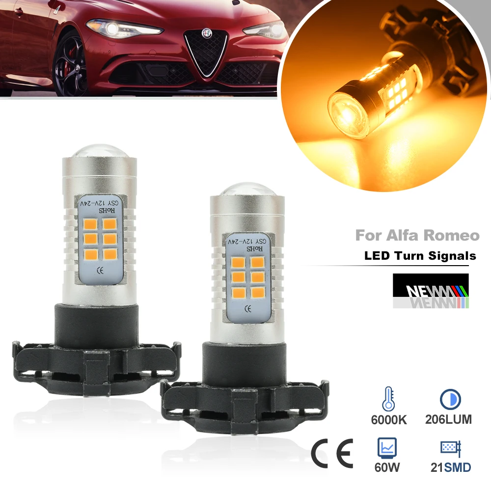 2x For Alfa Romeo Giulietta 2010-2020 Giulia 2016-2022 Stelvio 4C Canbus PY24W PY24WSY Led Front Turn Signal Indicator Lights