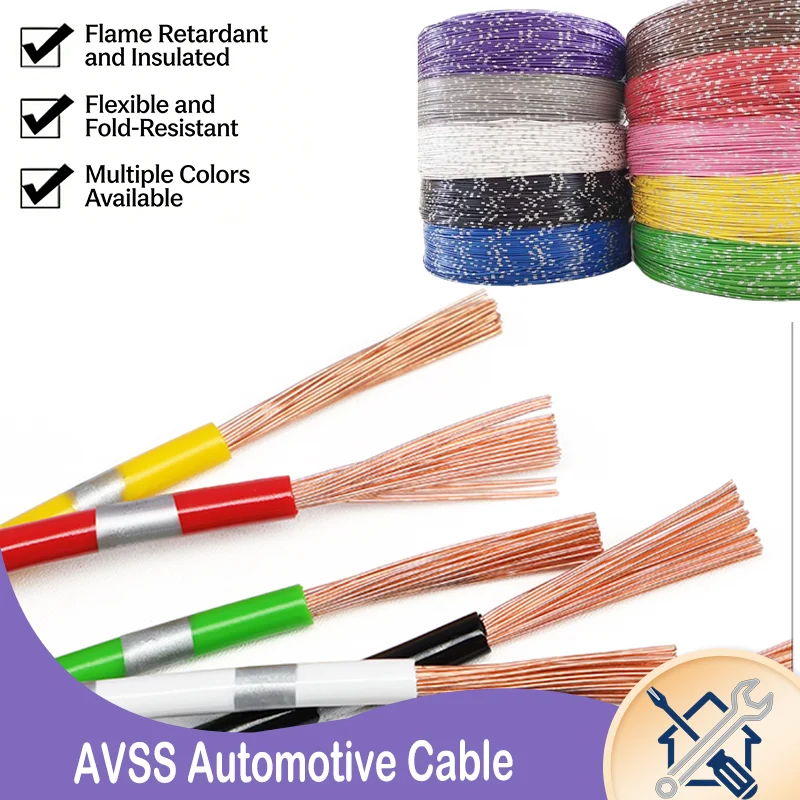 AVSS Automotive Wire 5m-50m Length, 22-13AWG Gauge, PVC Insulated Pure Copper Cable for Car Audio Speaker DIY Electronic