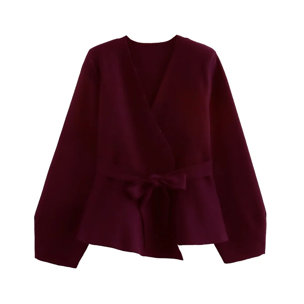 women's winter clothing new product solid color V-neck with belt cushion shoulder accessories knitted suit jacket