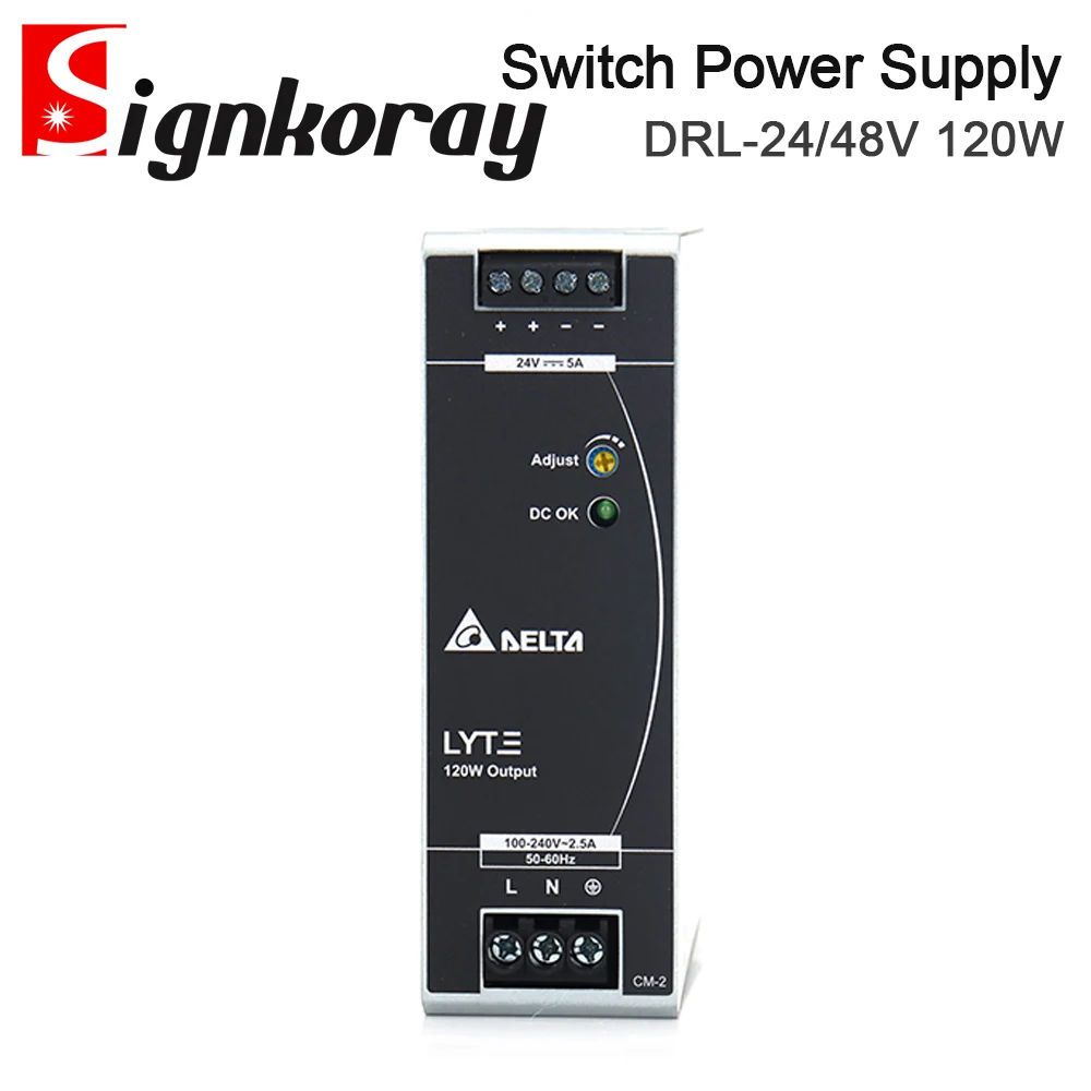 SignkoRay Original DELTA DIN Rail Type Switching Power Supply DRL-24V 120W 12V 24V 48V 120W 5A Single Phase