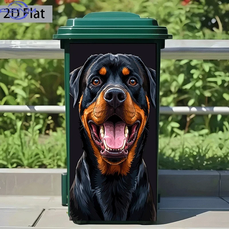 Loyal Rottweiler Theme Trash Can Sticker | 37x82 cm Self-adhesive Vinyl Wall Decal for Kitchen Trash Bins and Home Decor