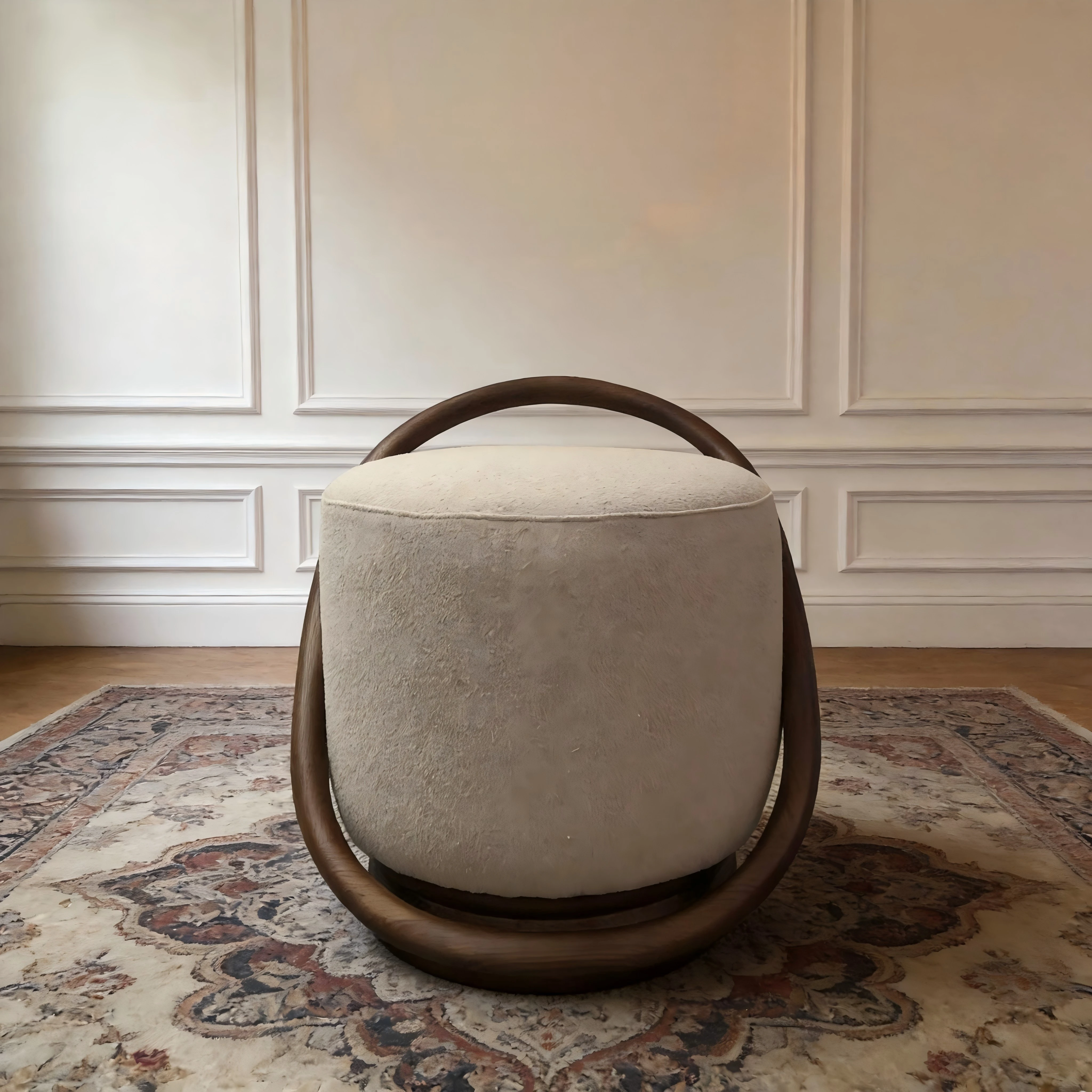 Hoolnn HLN003 Antique Farmhouse Walnut Round Solid Wood Footrest Ottoman Stool for Home Decoration for Home & Hospital Use