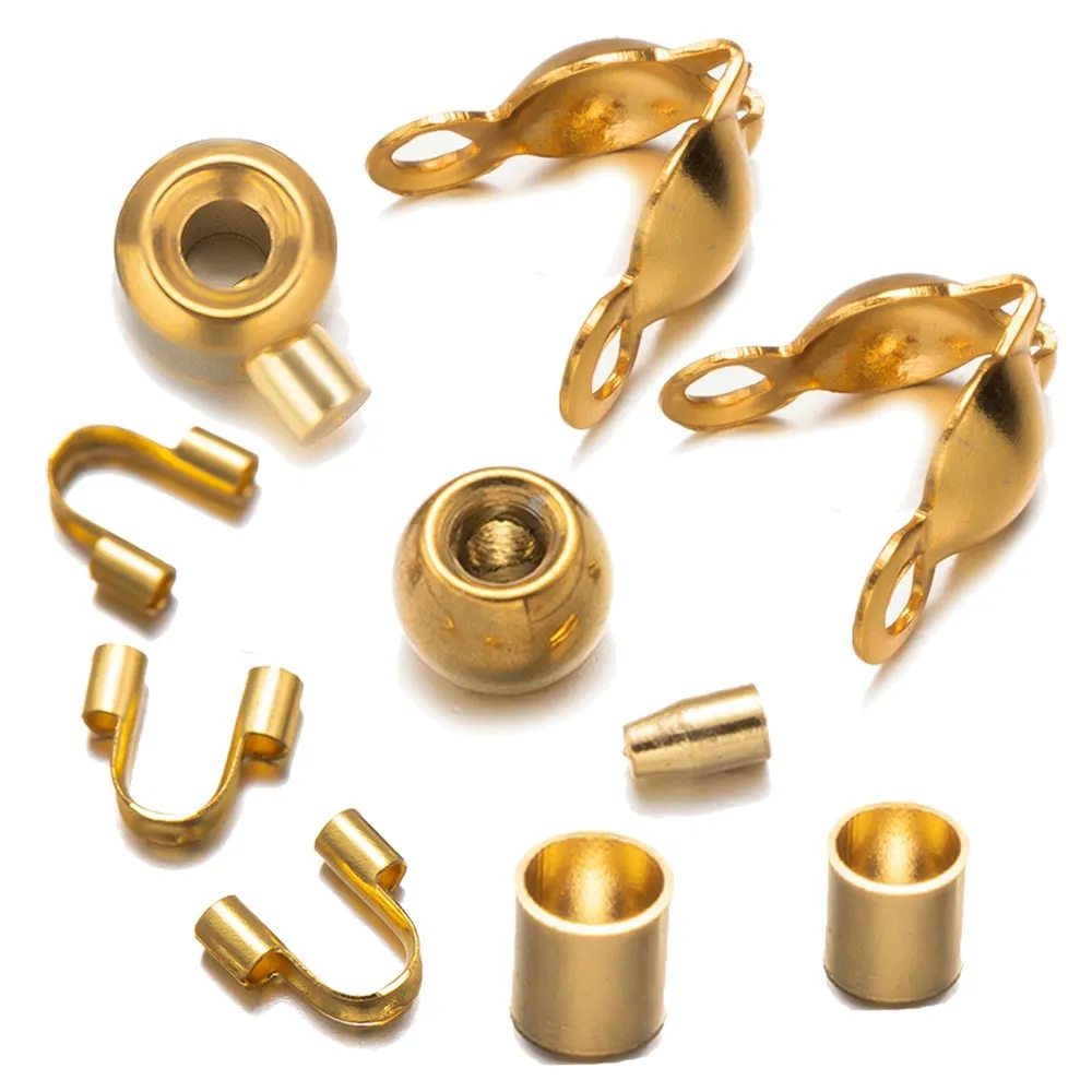 10-100pcs Gold Stainless Steel Crimps Tube End Beads Covers Wire Protector For DIY Bracelet Necklace Jewelry Making Accessories