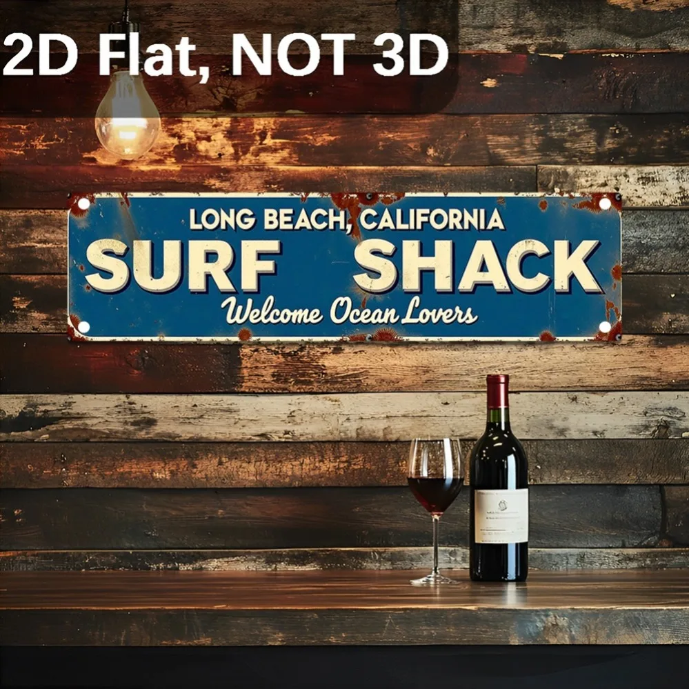 Panneau métallique Vintage Long Beach Surf Shack - California Coastal Mural imperméable et anti-poussière, durable pour une utilisation intérieure/extérieure