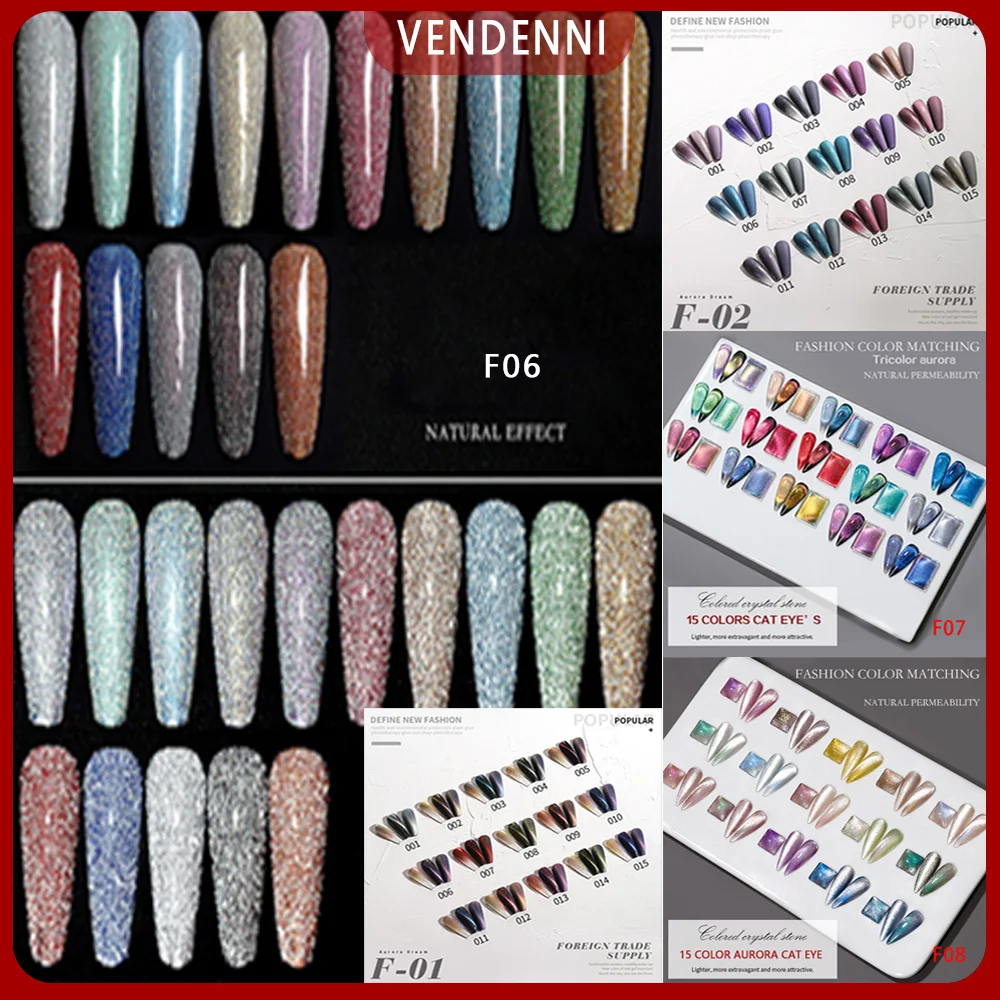

Vendeeni 15Pcs/Set Glitter Crushed Diamonds Cat Eye Gel Nail Polish UV LED Magnetic Manicure Nail Varnish With Color Card