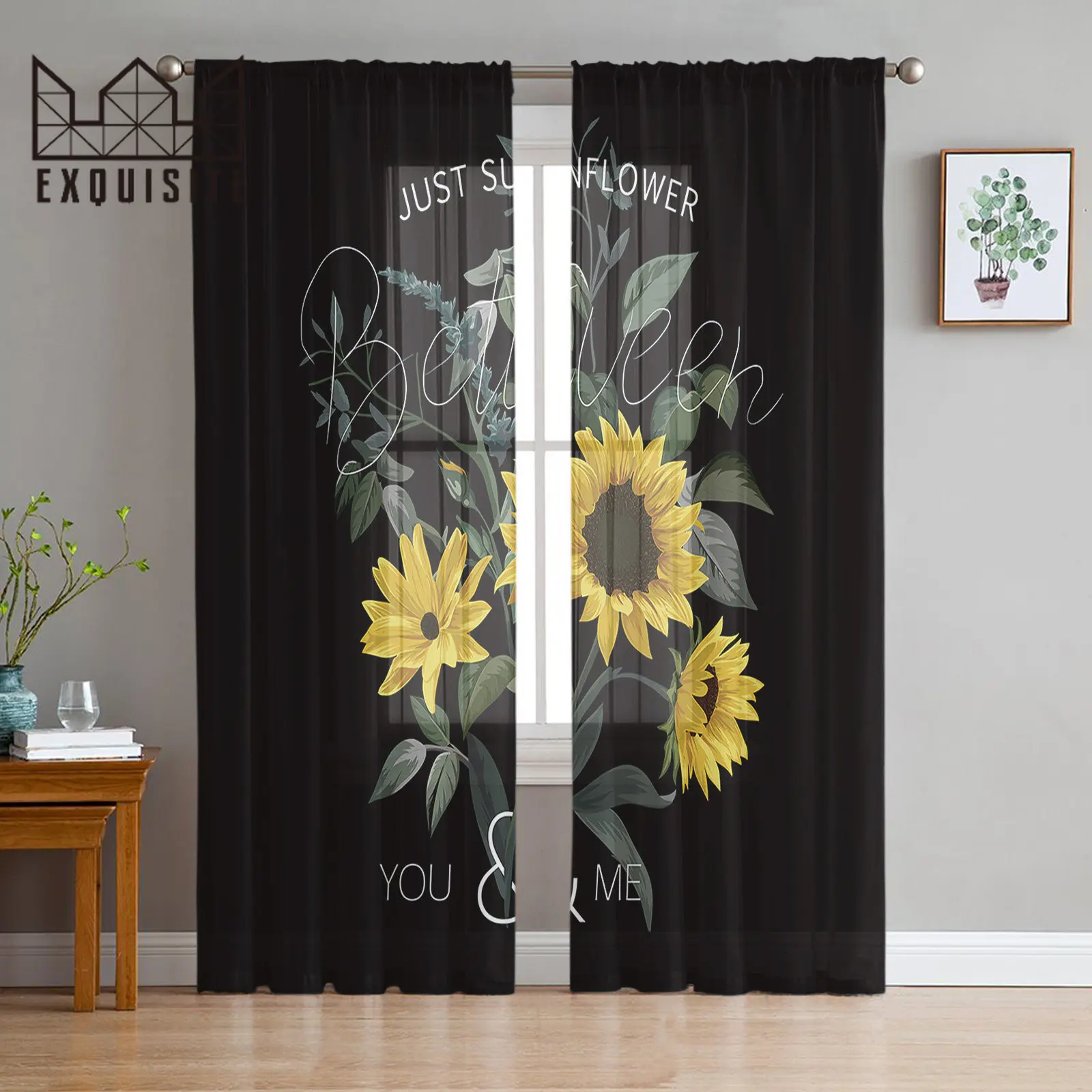 

Sunflower Yellow Black Home Tulle Curtains for Bedroom Living Room Printed Sheer Curtains for Balcony Summer Home Decor