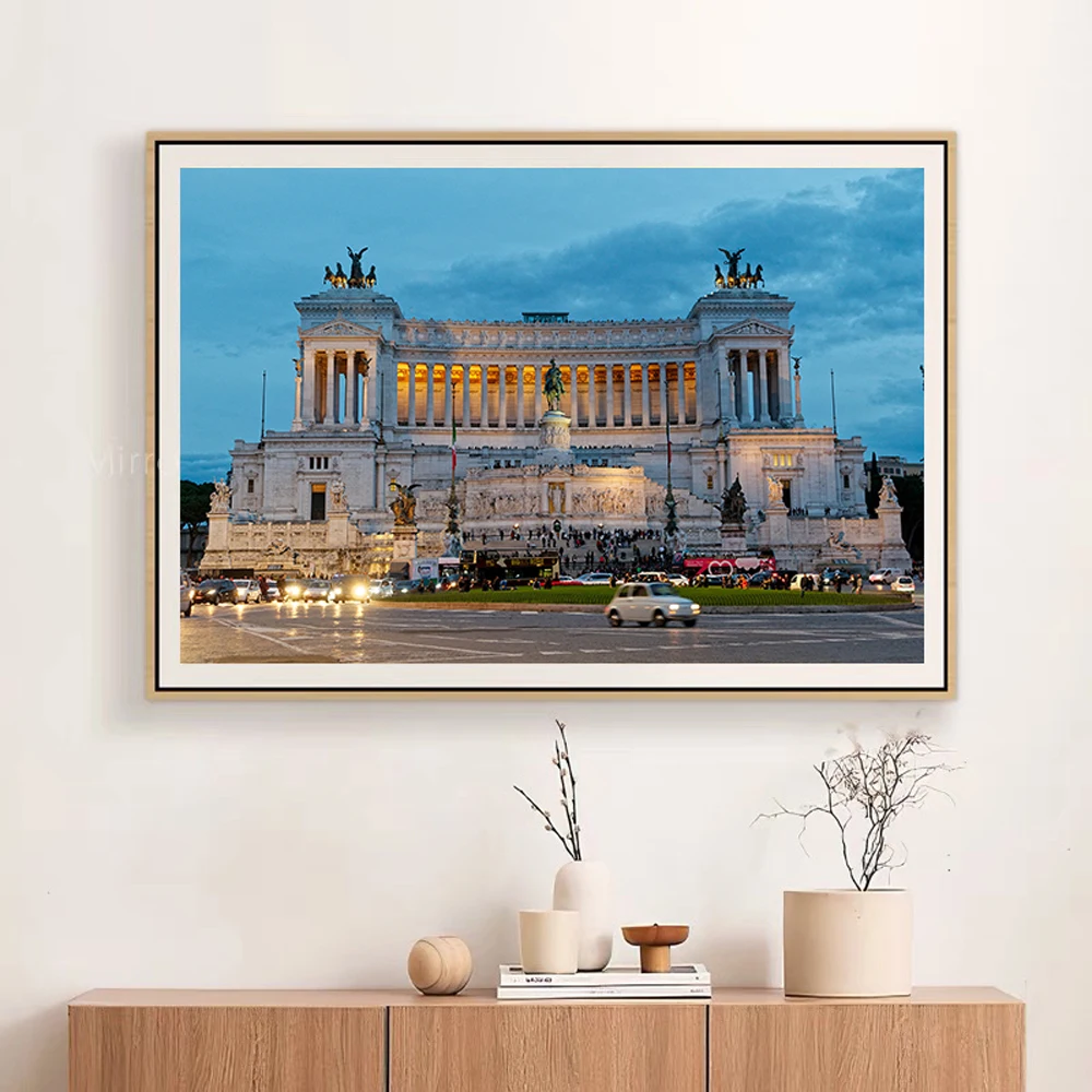 YJ029 Piazza Venezia Gorgeous City Nightscape Famous Building Silk Fabric Poster Wall Art Decor Fashion Gift