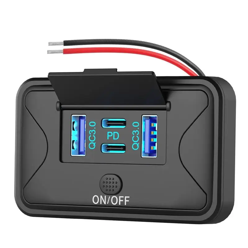 

A75Q-78W 4 Port 12V USB Outlet Wall Mount, Dual 36W PD & Dual 18W QC3.0 Mount Socket Panel With Button Switch