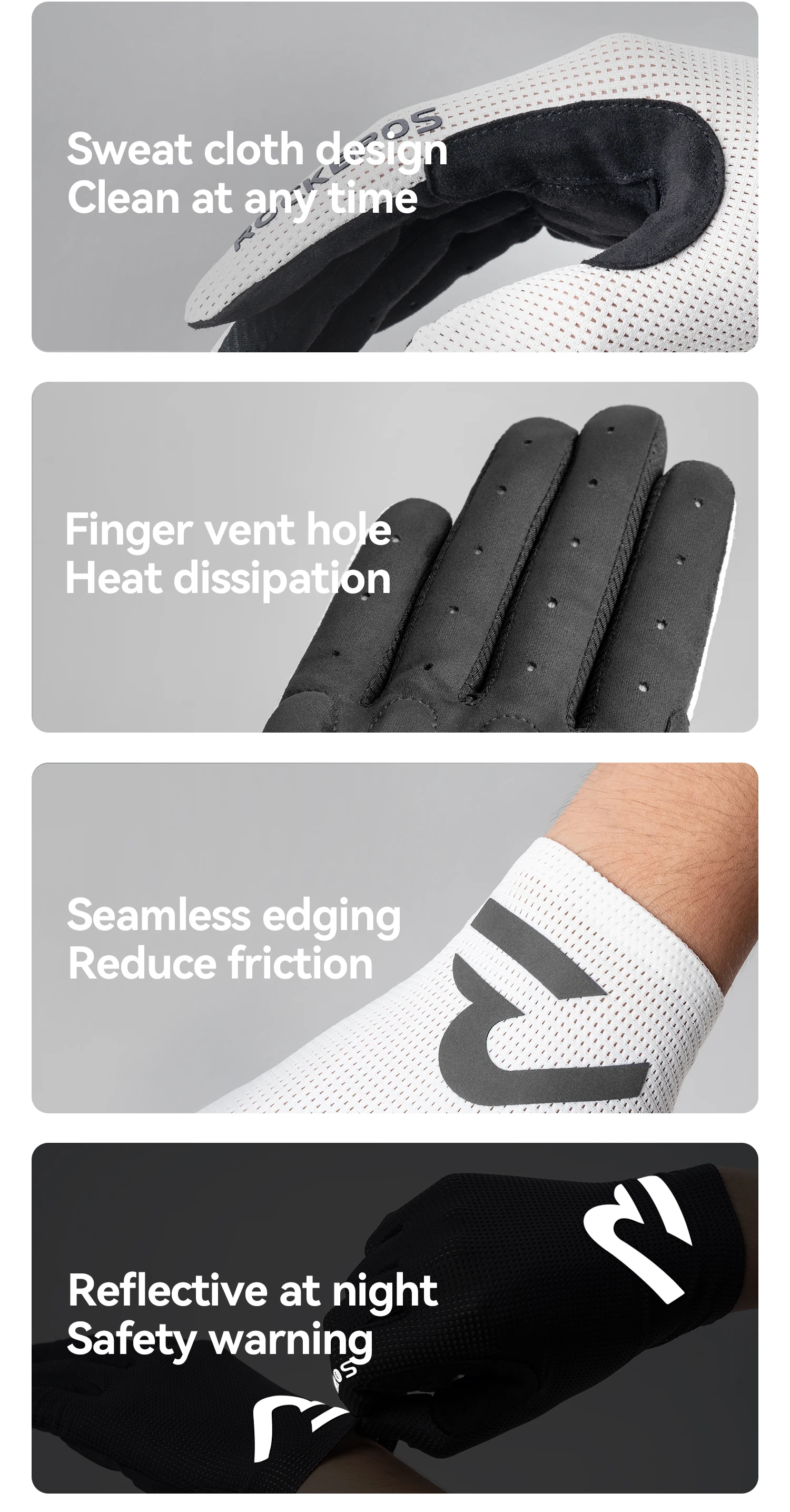 ROCKBROS Fahrradhandschuhe mit Vollfingerbedeckung, Touchscreen-fähig, Atmungsaktiv, Rutschfest, Stoßdämpfende Handflächenpolsterung – Detail 10