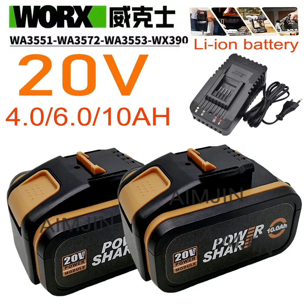 Rechargeable For worx 20V 4.0/6.0/10Ah Lithium battery WA3553 WA3551 WA3553.1 WA3570 for All WORX Electric and Garden k