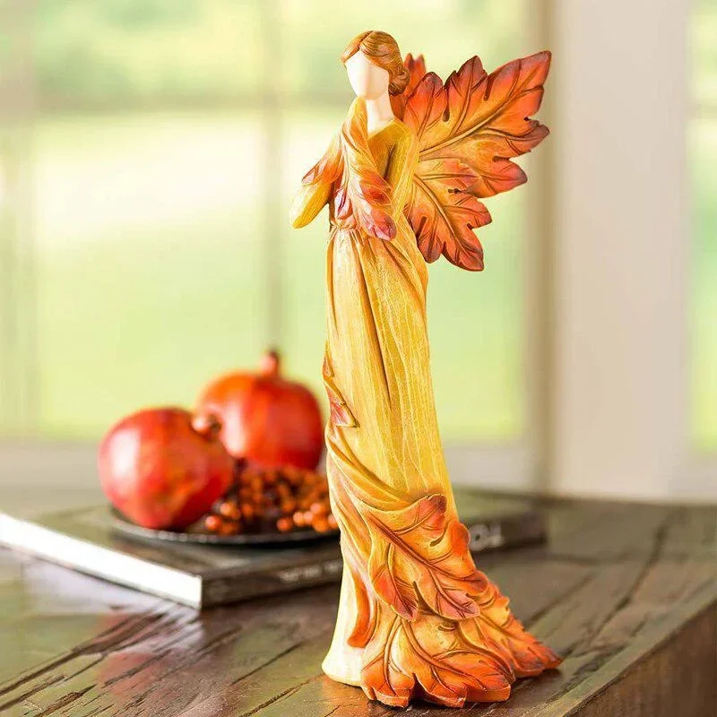 Autumn Maple Leaf Angel Wing Angel Figurines Statue Desktop Ornaments Creative Resin Sculpture for Garden Home Office Decoration