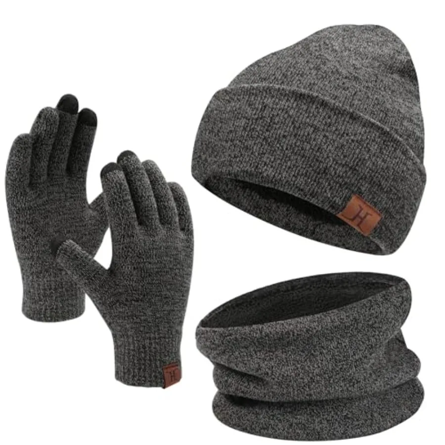 

Winter Beanie Hat Scarf Touchscreen Gloves Set for Men and Women, Beanie Gloves Neck Warmer Set with Warm Knit Fleece Lined