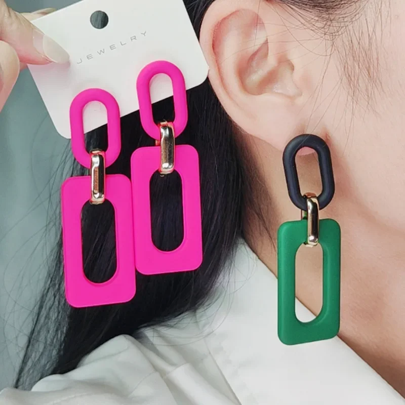 Pendientes colgantes de resina acrílica con forma geométrica coreana para mujer, colores rosa, naranja y azul, venta al por mayor