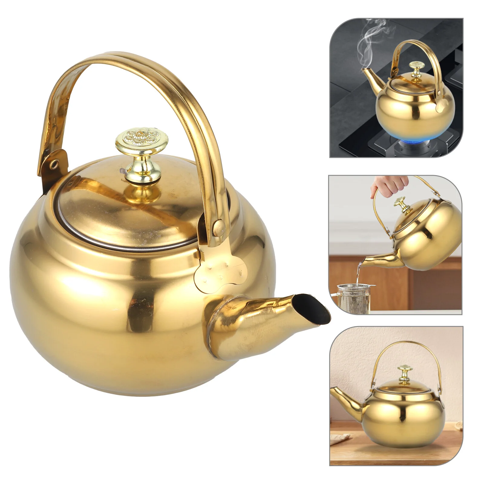 Coffe Filters Steel Exquisite Pot Whistling Kitchen Teakettle Stove 18x14.5cm Premium Golden Boiling Make