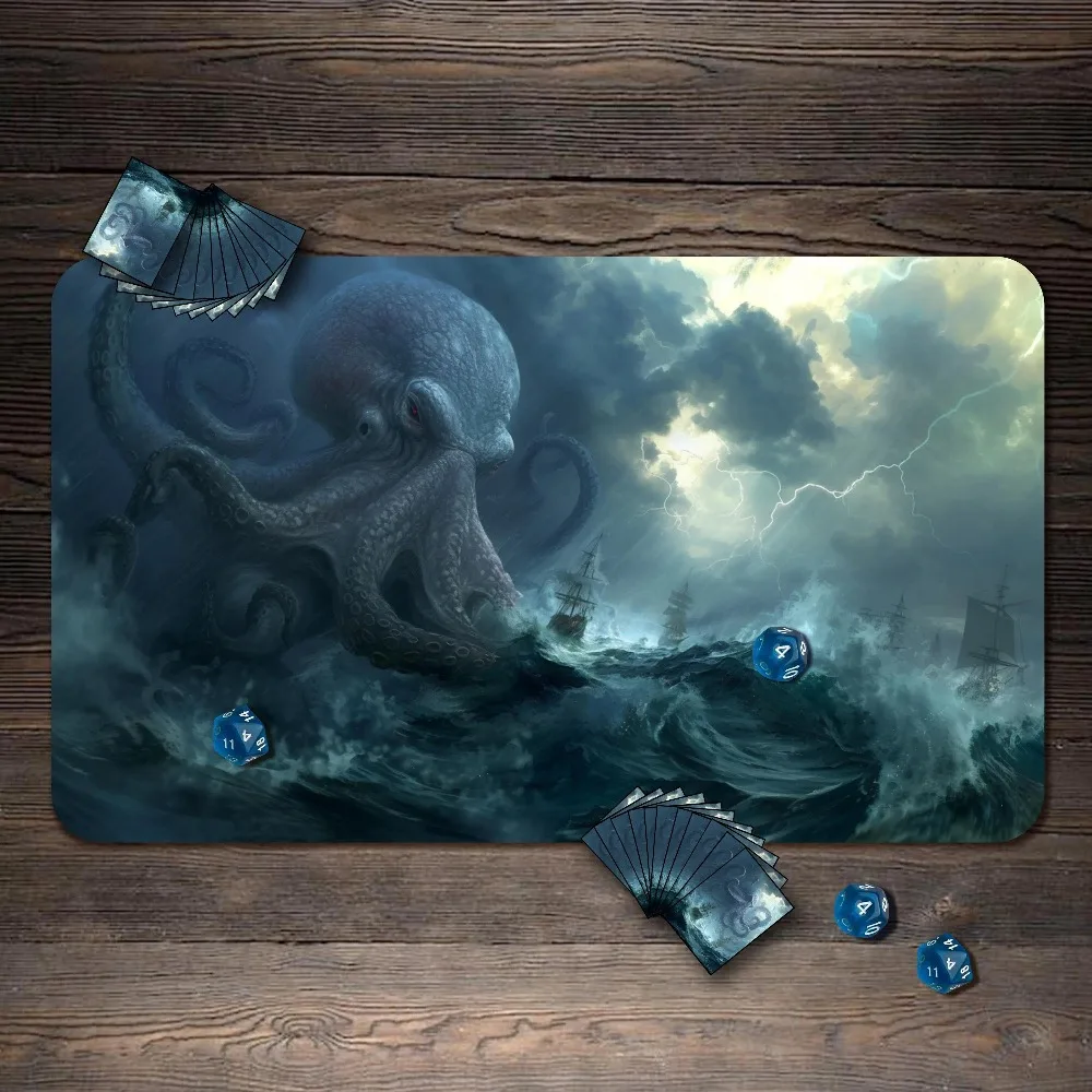TCG Playmat, Tempest Kraken Custom Play Mat, TCG Playmat with Zones Vintage Pirate Ship Dark Fantasy Art Anti‑Slip