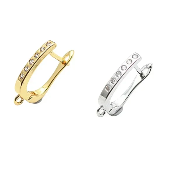 Anti-fading High Quality Square Shape CZ Paved Metal Earring Clasps Hooks Jewelry Link Connectors 50pc per order