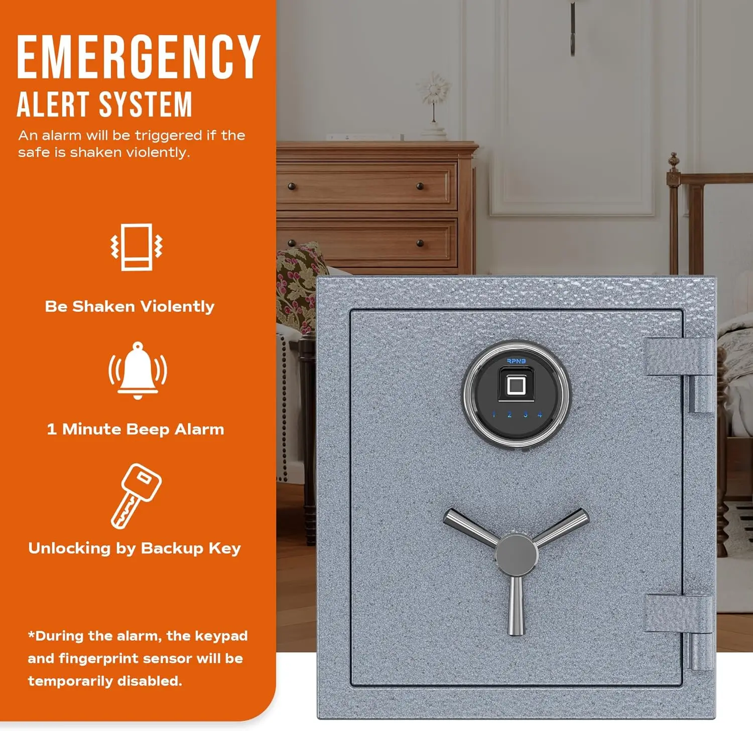 Deluxe Biometric Safe Box,Digital Fingerprint Fireproof Waterproof Safe with Touch Screen,Removable Shelf and 3 Spoke Handle,Hom