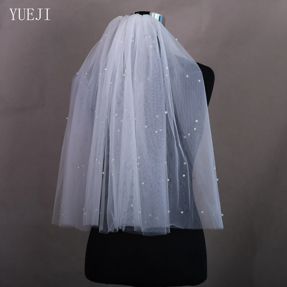 YUEJI-Voile de perles doux pour double patients, court, blanc ivoire, accessoire de mariage, épaules, extérieur, YJ07 avec peigne