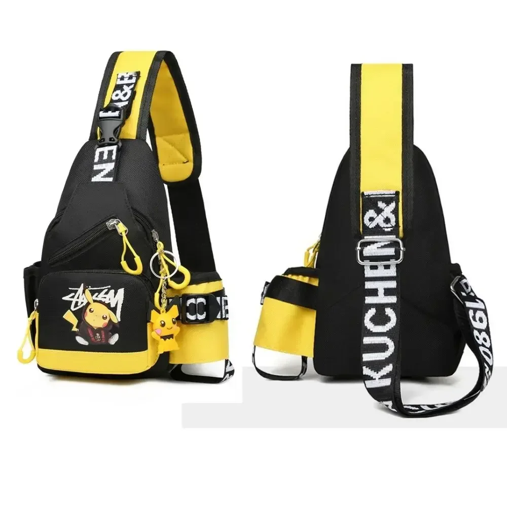 Children\'s Shoulder Bag Men\'s and Women\'s Chest Bag Canvas Youth Sports Pikachu Crossbody Bag Handbag Chest Belt Waist Bag