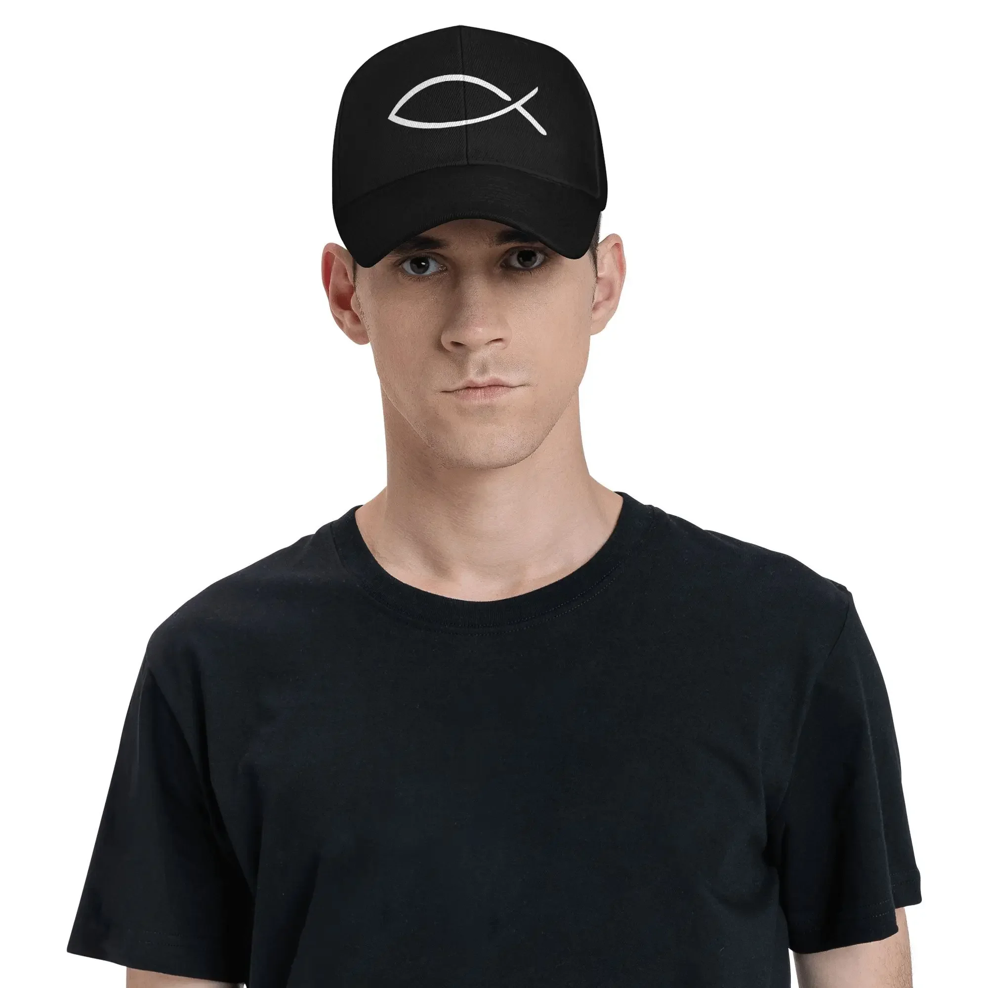 Custom Jesus Fish Baseball Cap for Men Women Breathable Christian Dad Hat Streetwear view 6
