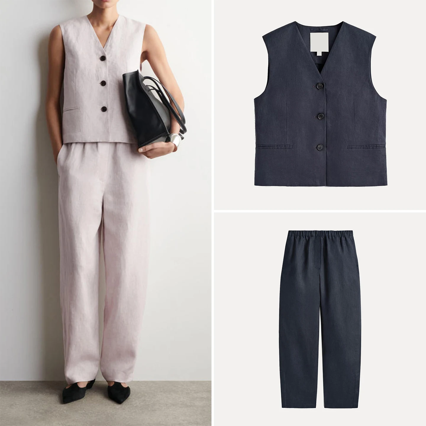 

Женский модный комплект ZADATA: брюки-клеш с высокой талией и жилет, однотонный, стандартный крой, весна 2026