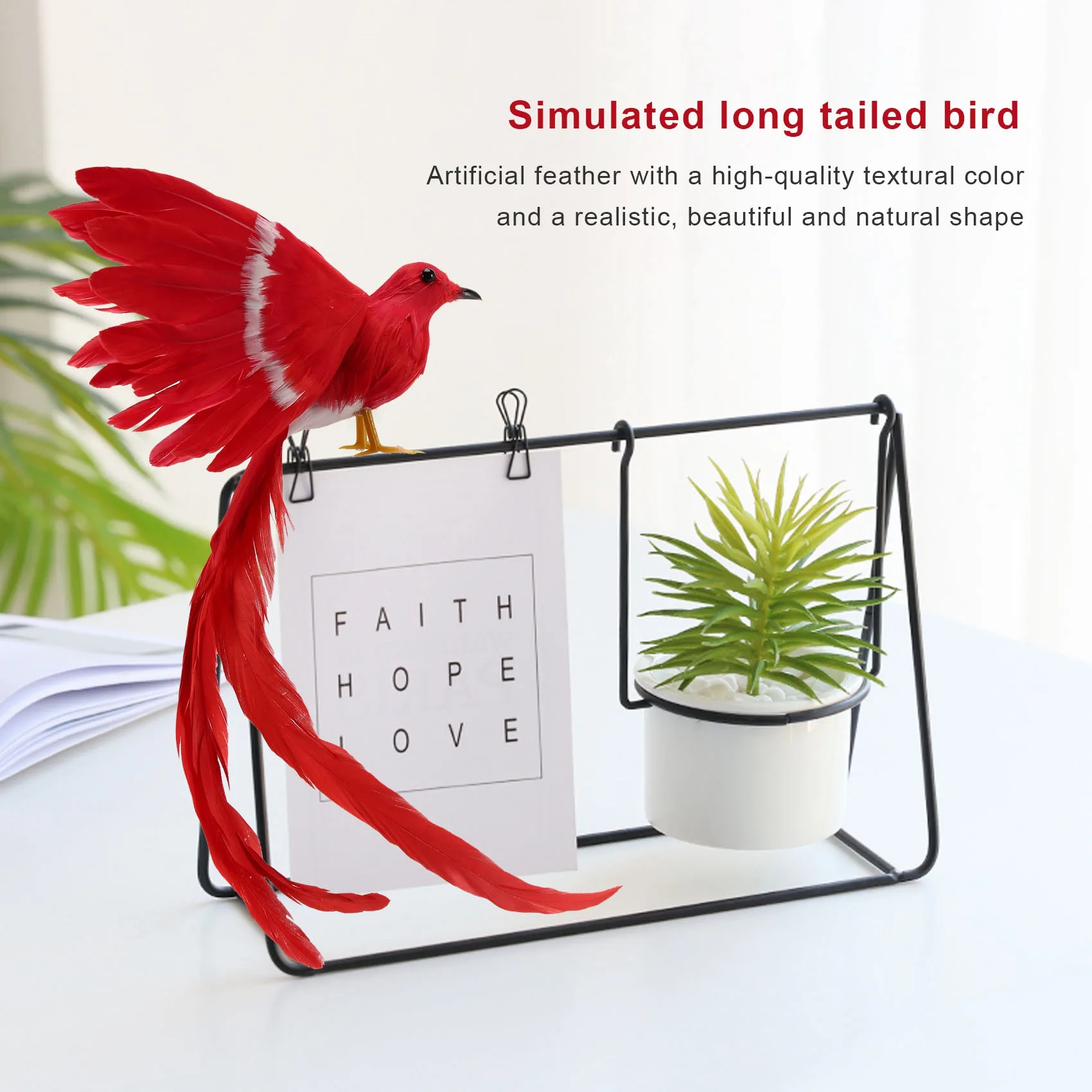 Artificial Bird Feathers Plastic Figurine Landscape Ornament Garden Decor Christmas DIY Halloween - #3(Red tail), 28 * 5 * 3cm