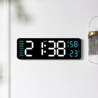 9 Inch Large Digital Wall Clock Temperature Humidity Week 2 Alarms Auto Dimmable Snooze Table Clock 12/24H DST LED Alarm Clock