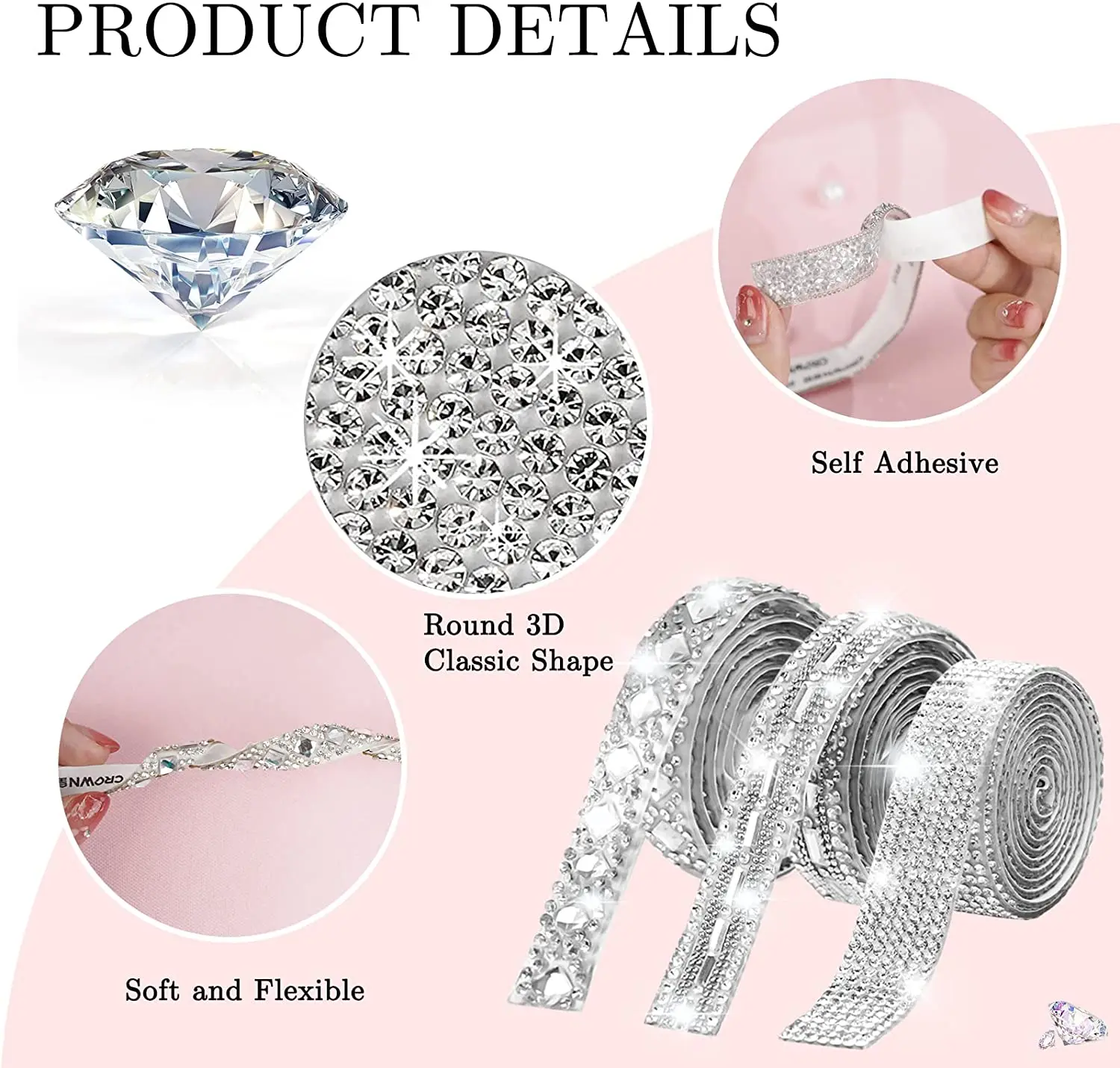 10 Yard Strassbänder Selbstklebend Kristall Diamant Auto Tasche Schuhe Dekoration DIY Kunsthandwerk Hochzeit Party Geschenkdekoration – Detail 3