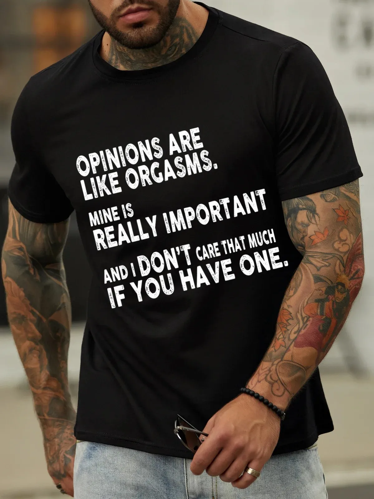 Men's opinions are like orgasms Text Letters Casual Cotton-Blend T-Shirt