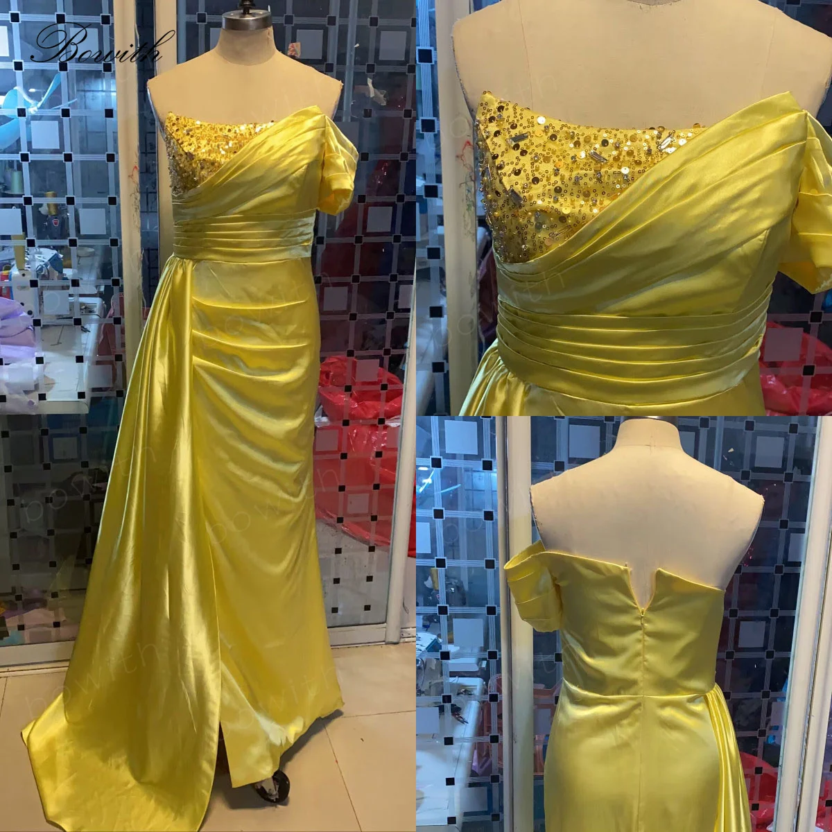 Bowith One Shoulder Evening Gowns for Women Elegant Party Orange Prom Dress 2023 Formal Special Occasion Dress vestido de noche