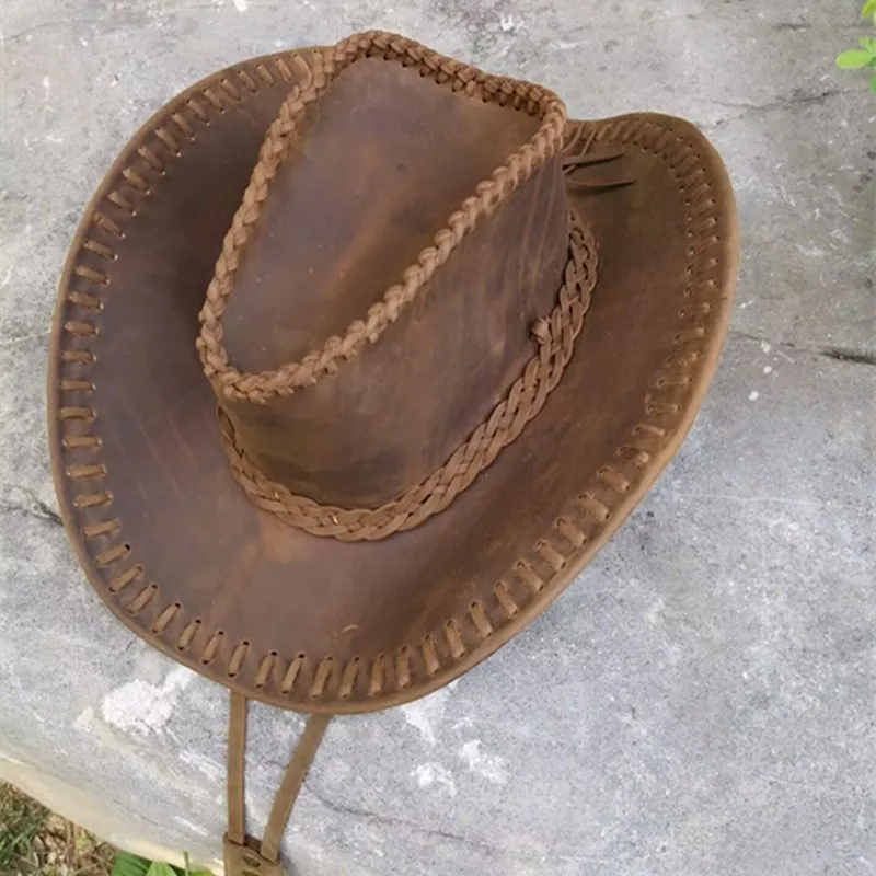 A new type of leather handcrafted large-brimmed casual travel hat