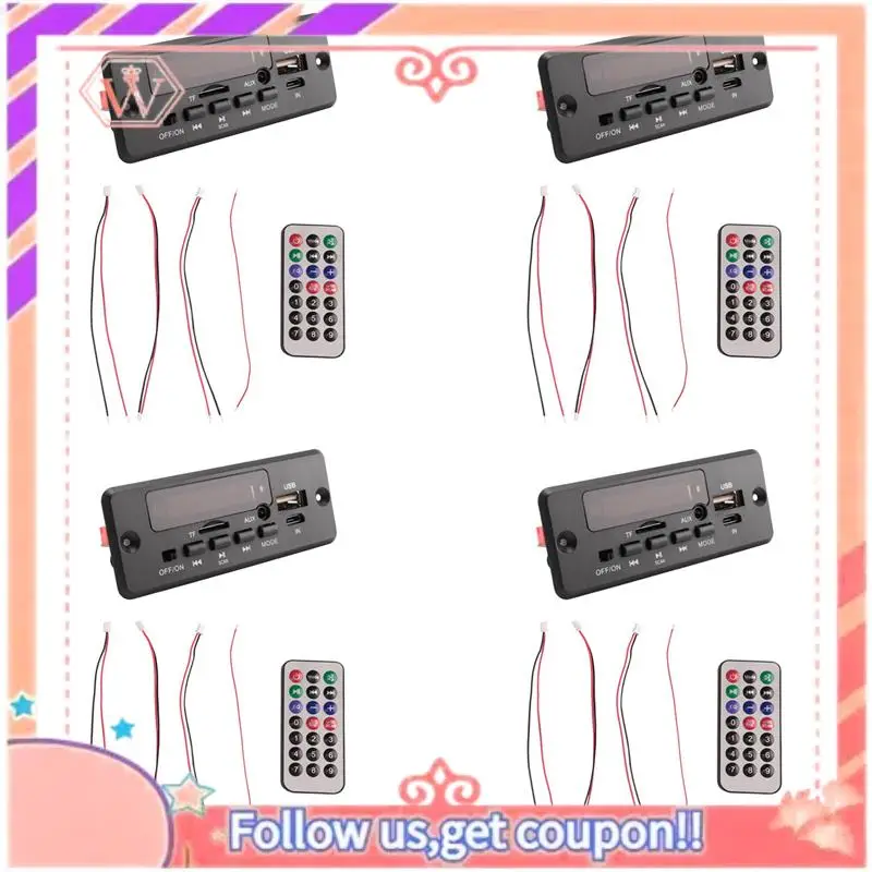 Upgraded 4Pcs 2X25W 50W Amplifier MP3 Player Decoder Board 5V-12V Bluetooth 5.0 Car FM Radio Module Support TF USB AUX