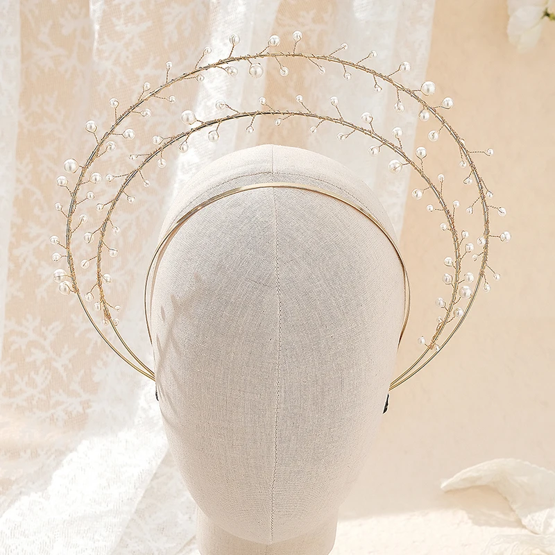 Banda para el pelo de Metal dorado, gomas para el pelo de diosa de fiesta, accesorios para el cabello de boda de cristal de lujo, diadema de perlas, a la moda y elegante