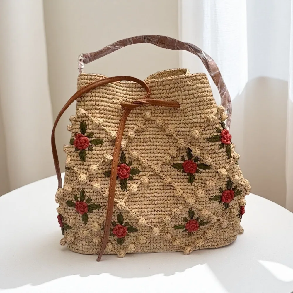 New Raffia Crochet Colorful Flower Women's Straw Bag Casual Beach Single Shoulder Fashion Woven Texture Unique Fashion Women's