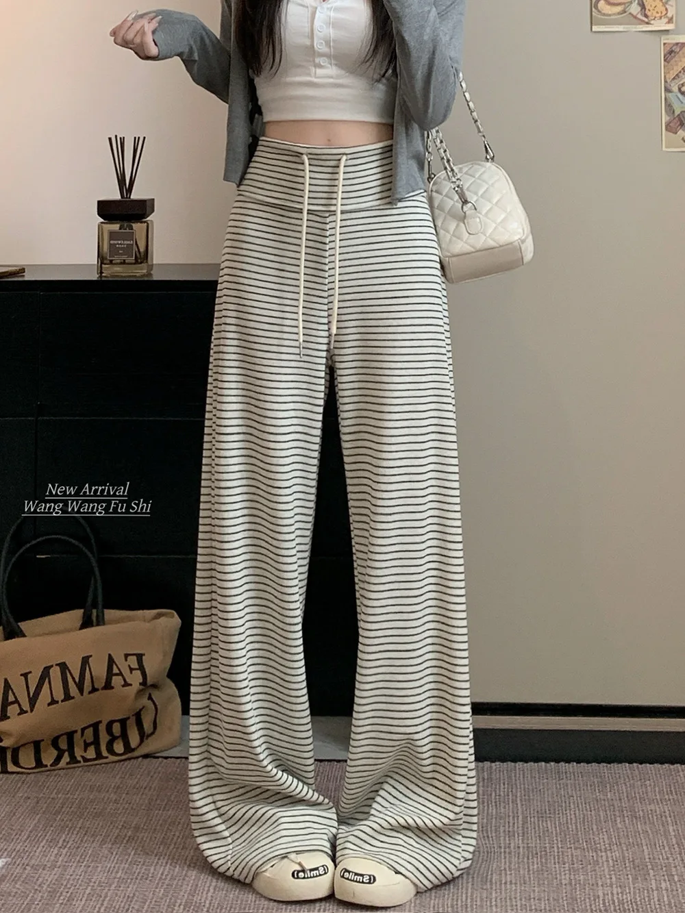 السراويل واسعة الساق للمرأة الصغيرة المرأة الخريف الحلو فتاة الاتجاه منتظم صالح مكتب مكان العمل تنفس مشروط مطوي الأربطة #3