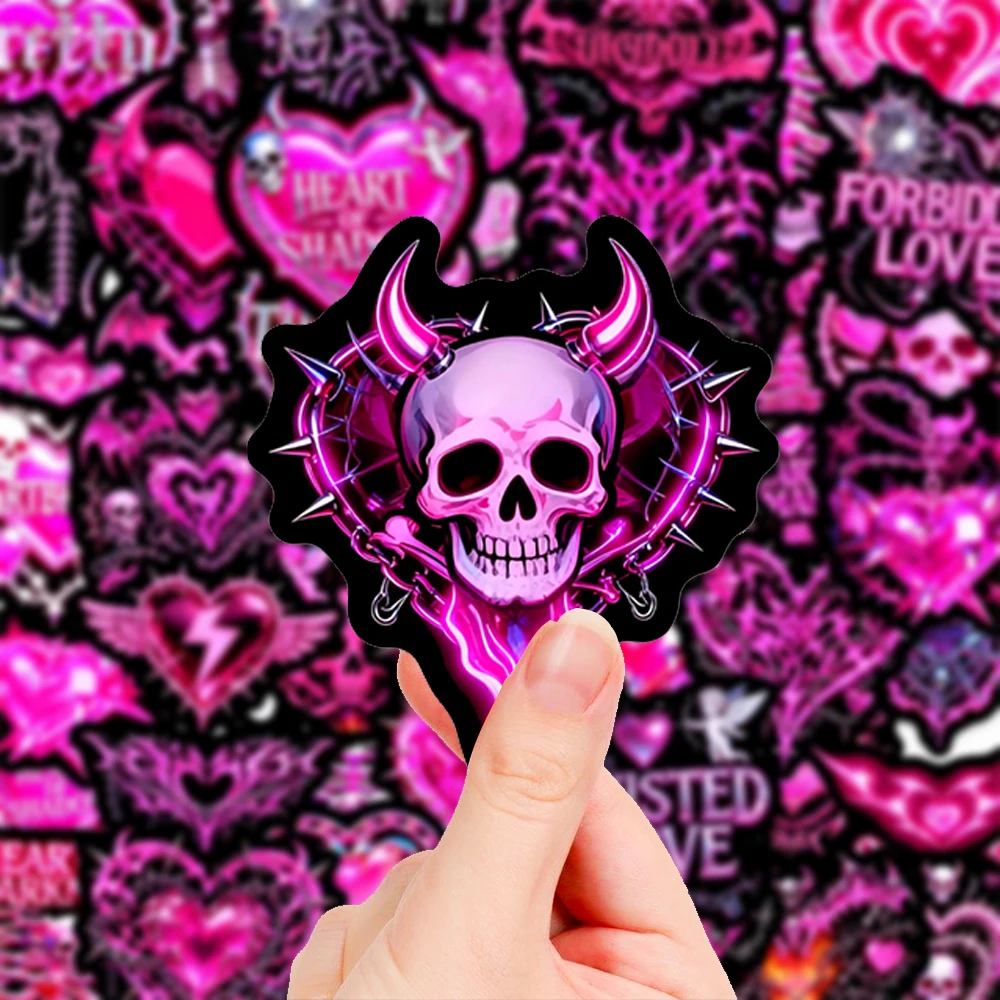 

10/30/50pcs Gothic Dark Pink Heart Cartoon Stickers Cool Skull Decals Toys DIY Suitcase Notebook Laptop Decoration Sticker Packs