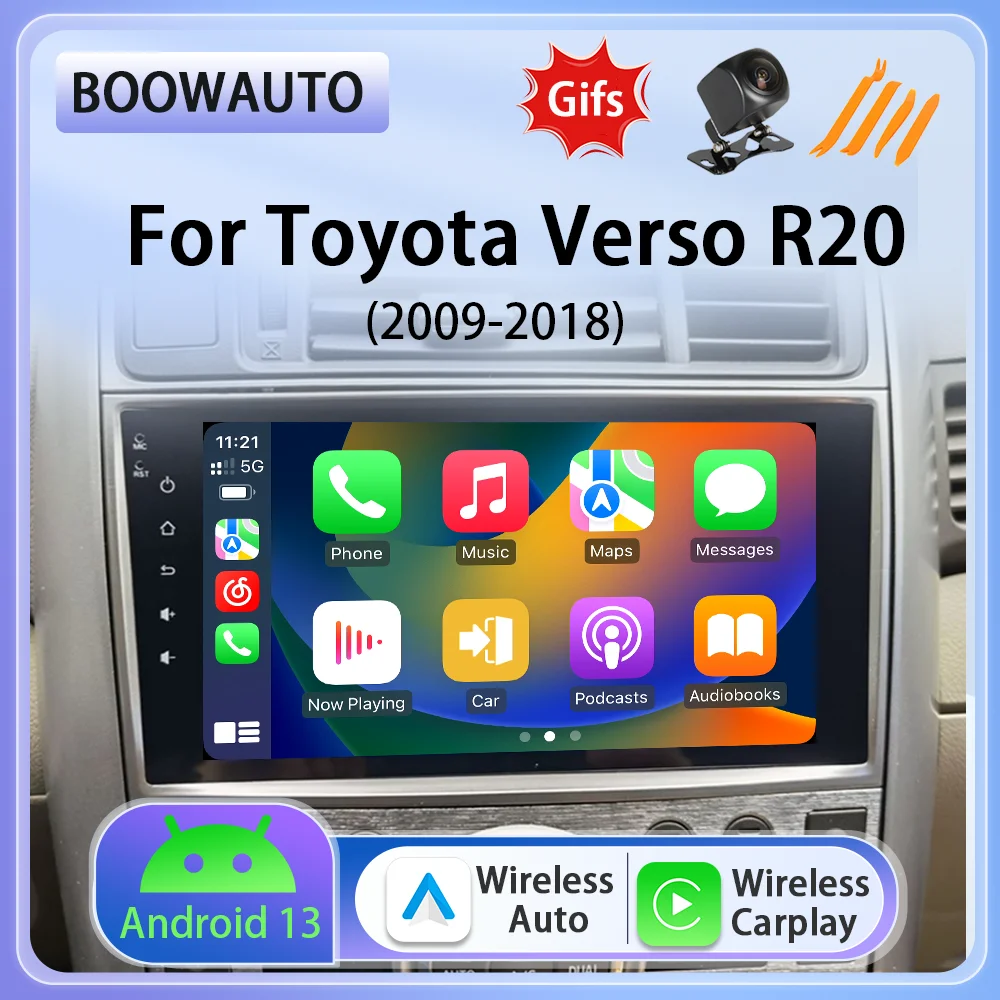 For Toyota Verso R20 2009 - 2018 Wireless CarPlay Android 13 Auto Radio 4G LTE Wifi Car Multimedia GPS Navi DSP Tools Video BT