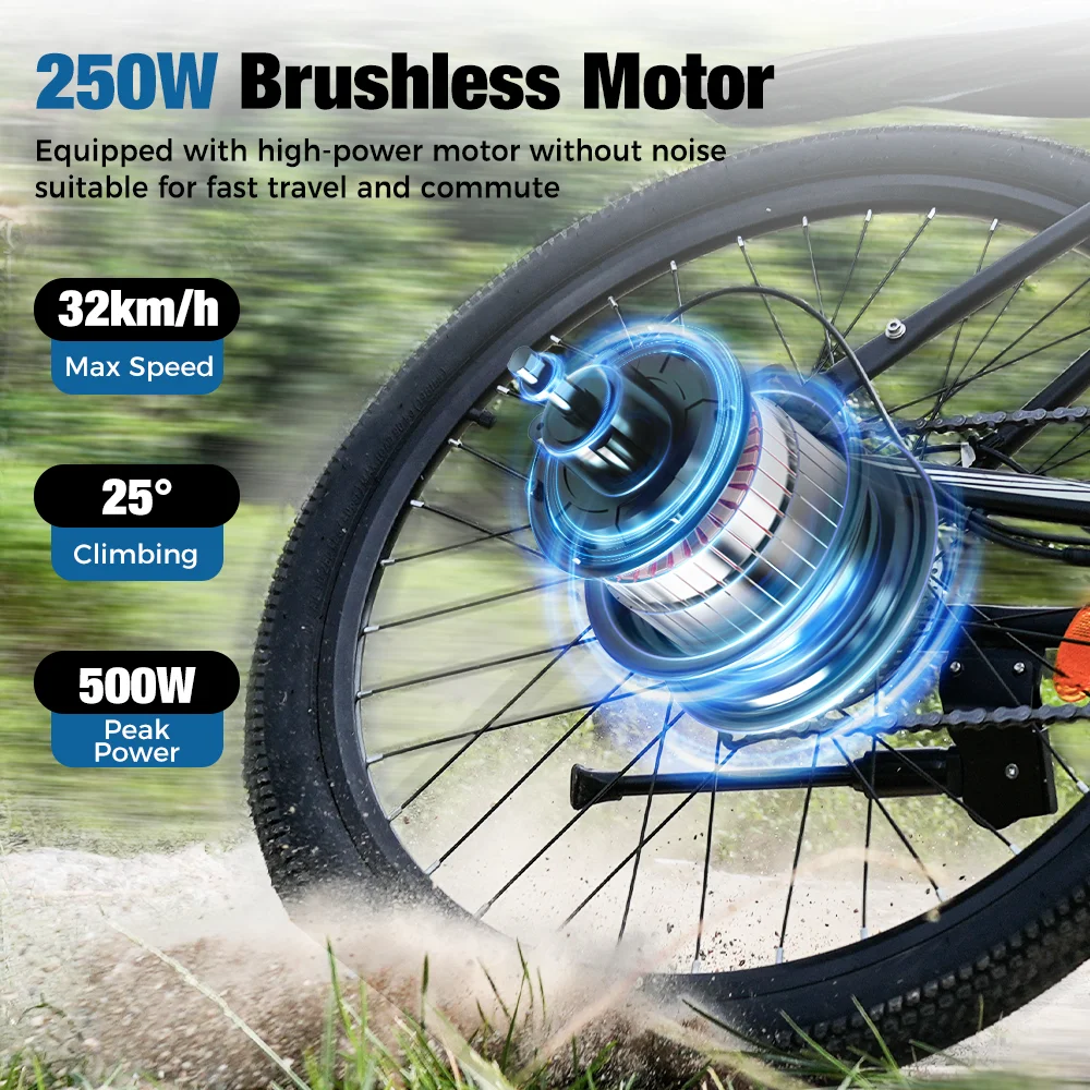 26 بوصة EB3 دراجة كهربائية 250 واط موتور 36V10.4Ah بطارية 100 كجم المدى 5 سرعات أقصى سرعة 25 كم/ساعة تعليق مزدوج مدينة التنقل EBike #5