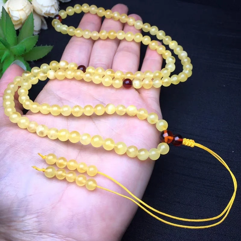 

Natural Yellow Amber 108 Prayer Round Beads Bracelet Gemstone 5.5mm Amber Rare Women Men Necklace Love Gift AAAAA