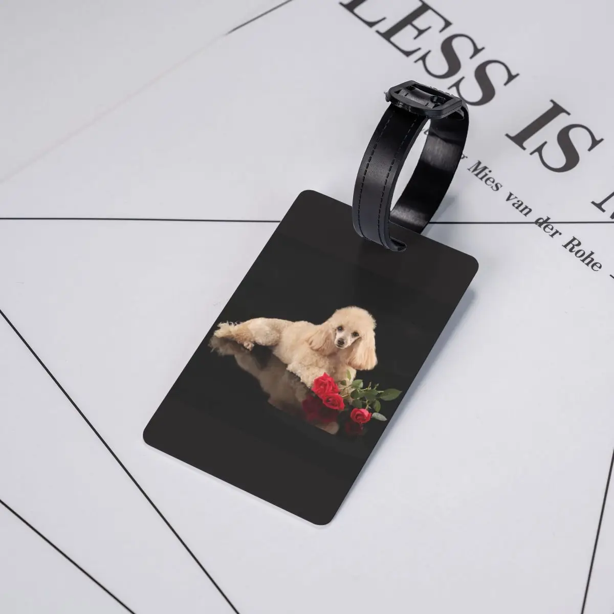 Etiqueta De Bagagem Personalizada com Cartão De Nome, Padrão Animal, Capa De Privacidade, Etiqueta De Identificação Para Mala De Viagem, Mala, Cão Poodle com Flor Rosa